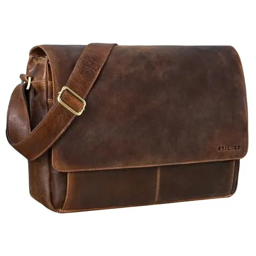 STILORD Como Vintage Umhängetasche aus Leder für Herren - Elegante Umhängetasche aus 100% echtem Büffelleder, ideal für Büro und Alltag. Mit praktischem 15,6 Zoll Laptopfach und verstellbarem Schulterriemen für optimalen Tragekomfort.