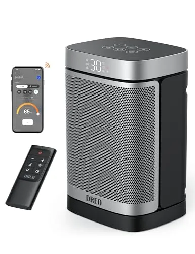 Dreo Heizlüfter Atom One S - Energiesparend & Leise, 1500W mit WLAN - Elektroheizkörper mit 70° Oszillation und Fernbedienung, ideal für effiziente Wärmeverteilung und Smart Home Integration.