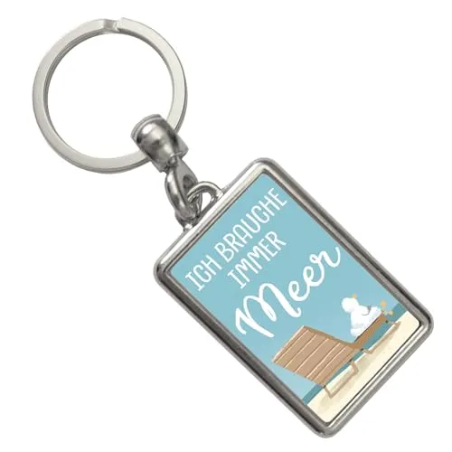 speecheese Möwe Schlüsselanhänger mit Spruch Ich brauche immer Meer Nordsee-Liebhaber Strandaccessoire Urlaub Glücksbringer für Koffer Flugzeug
