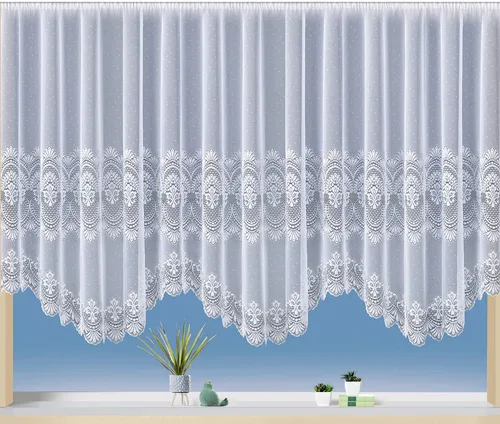Weckbrodt Gardine Napoli - Halbtransparenter Bogenstore mit Kräuselband - Fertiggardinen mit elegantem Ornamentmuster und romantischer Bogenkante, schaffen eine helle Atmosphäre und schützen vor neugierigen Blicken.