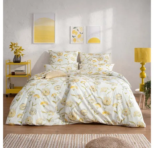 Estella Bettwäsche Atelier in Gelb, 135x200 cm - Hochwertige Satin-Bettwäsche aus reiner Baumwolle, pflegeleicht und atmungsaktiv. Mit floralem Design für ein gemütliches Schlafzimmer und optimalen Schlafkomfort.