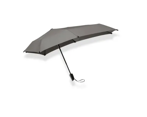 Senz Mini Automatic Foldable Paraplu Silk Grey - Stylischer Mini-Regenschirm, automatisch und faltbar, winddicht bis 80 km/h, mit UV-Schutz LSF 50+. Ergonomischer Griff und integrierte Augenschoner für Sicherheit.