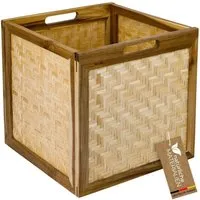 HMF 37640-M1 Aufbewahrungskorb Kallax Regale Korb Rattan Wiener Geflecht und Akazienholz Muster 1 32 x 34 x 32 cm