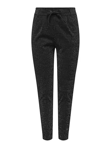 ONLY Damen Onlpoptrash-alya Easy Glit Pant PNT Hose - Stylische Damenhose von ONLY in Schwarz mit silbernen Lurex-Details, ideal für trendbewusste Outfits.