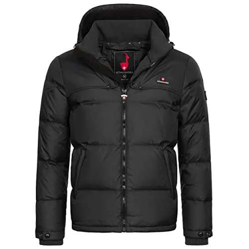 Höhenhorn Bristen Herren Daunen Winterjacke Schwarz Gr. M - RDS-zertifizierte Daunen für optimale Wärme, leicht und atmungsaktiv mit abnehmbarer Kapuze