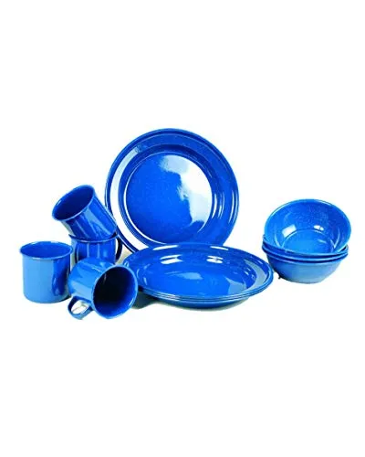 ESSGESCHIRR SATZ WESTERN 12-TLG. - Camping Geschirr Set - 12-teiliges Emaille Campinggeschirr in Blau, robust und perfekt für Outdoor-Abenteuer.