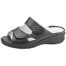 Waldläufer Merle Pantolette Hausschuh, Bequemschuh, Keilpantolette mit Klettverschlüssen, M-Weite schwarz|silberfarben 37,5 EU (4,5 UK)