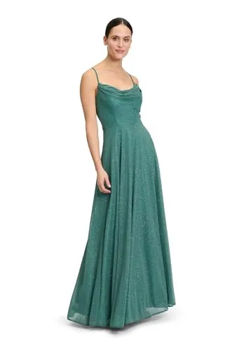 Vera Mont Damen Abendkleid mit Wasserfallausschnitt 32, Grün/Silber - Elegantes Abendkleid von Vera Mont mit schimmernden Details – perfekt für festliche Anlässe. Der fließende Schnitt in Maxilänge sorgt für eine feminine Silhouette und viel Bewegungsfreiheit.