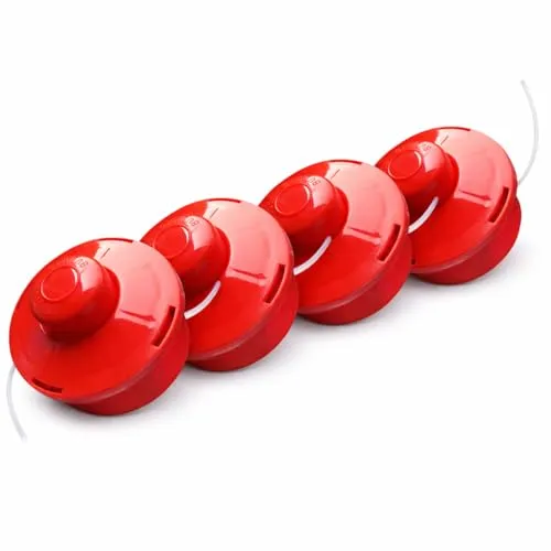 NEMAXX® FS2 Tap & Go Fadenkopf (Trimmerkopf) – Tippautomatik Doppelfaden – für Motorsense/Freischneider – M10 x 1,25 Linksgewinde – 2 mm – Schnittkreis 380 mm – Rot (4 Stück)