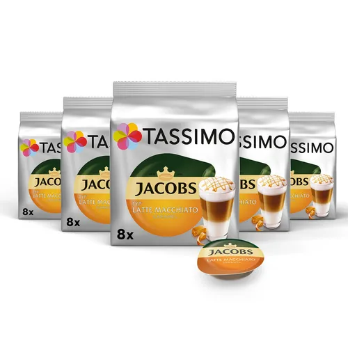 Tassimo Jacobs Latte Macchiato Caramel, 40 Kaffeekapseln - Kaffeekapseln & Pads - Verführerische Milchkomposition mit Karamellgeschmack und Espresso. Einfache Zubereitung für perfekten Genuss!