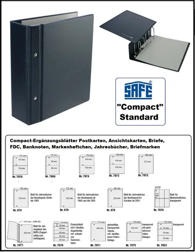 Safe Ringbinder Blau Compact-"Standard" Nr. 7890 - Alben & Albenblätter, hochwertiger Ringbinder in Blau für optimale Organisation Ihrer Sammlungen