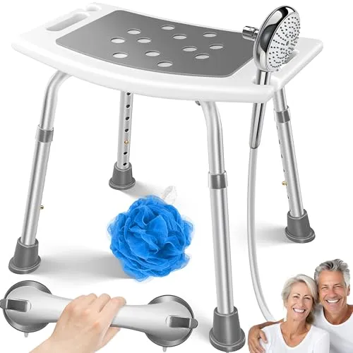 KESSER Badhocker - Höhenverstellbarer Duschstuhl für Senioren - Hocker für bis zu 136 kg, ideal für mehr Sicherheit und Komfort beim Duschen. Farblich ansprechend in Weiß/Grau.
