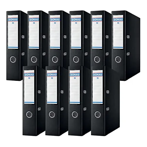Donau Premium Ordner Breit 10er Pack/DIN A4 / 7,5 cm / 10 Stück/Schwarz/Kunststoffbezug PP/Carton Papier Schlitzordner Büroordner Aktenordner Ringordner/Grünen Punkt