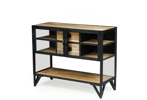 baario Konsolentisch BARBAR aus Metall und Glas, schwarz - Eleganter Konsolentisch im Industrial-Design, perfekt für Flur und Wohnzimmer. Mit 2 Schubladen für zusätzlichen Stauraum und aus hochwertigem Mangoholz gefertigt.