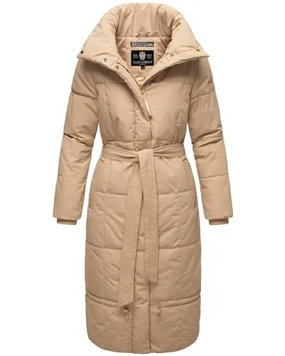 Navahoo Damen Wintermantel Mirenaa Beige XXL - Funktionsjacke für kalte Tage, wasser- und windabweisend mit stylischem Taillengürtel für eine perfekte Silhouette und kuschelig warmem Stehkragen.