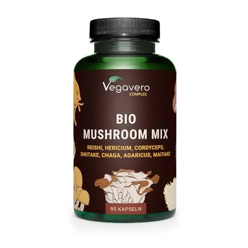 Bio Pilz Komplex | 1300 mg | 7 Extrakte - Pflanzliches Ergänzungsmittel mit 7 hochwertigen Bio Vitalpilzen, ideal für erhöhte Polysaccharid-Konzentration und natürliche Unterstützung des Immunsystems.