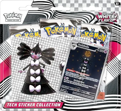 Pokémon TCG Scarlet & Violet 10.5 White Flare Tech Sticker Blister Pack - Entdecken Sie die Welt der Pokémon mit 3 Boosterpacks und einer exklusiven Gothitelle Promo-Karte! Ideal zum Dekorieren und Spielen – für Fans und Sammler!
