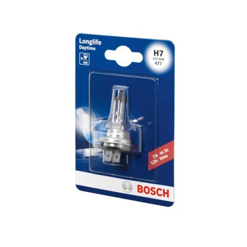 BOSCH H7 Longlife Daytime Halogen Glühlampe 12V, 55W - Autobeleuchtungen, langlebige Halogenlampe mit hoher Lichtausbeute für optimale Sichtbarkeit und Sicherheit auf der Straße.