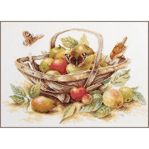 Lanarte PN-0007960 Obstkorb Kreuzstichpackung - Kreuzstichpackung mit dem Design von Marjolein Bastin, ideal für kreative Erwachsene, Größe: 39x29cm, aus 100% Baumwolle, hergestellt in Belgien.