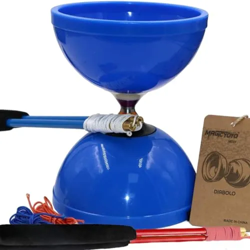 MAGICYOYO Diabolo Profis MD01 mit Dreifach-Kugellagern für Kinder, Erwachsene, Anfänger Diabolos JoJo Jonglier, 15cm Diabolo Groß mit 2 Paare Handsticks aus Aluminum+ Tasche+ 2 Ersatzschnur Kit, blau