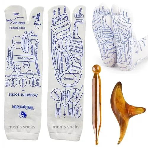 Fußreflexzonen Socken,Reflexzonen Socken with Acupressure Pen,Fußreflexzonenmassage,Durchblutungs-stimulator Beine,für den Einsatz zur Verbesserung (L)