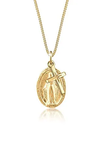Elli Kette mit Anhänger Kreuz Marienbild – 925 Silber - Ketten mit Anhänger, handgefertigte Panzerkette mit glänzendem Kreuz-Anhänger, perfekt für Gläubige und als Geschenk.