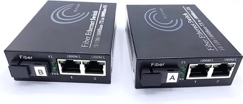 Elfcam® Gigabit Ethernet LWL Media Converter - Hubs mit Mini-GBIC (SFP) für schnelle 10/100/1000 Mbps Verbindungen, ideal für Entfernungen bis zu 20 km über SC Fiber Optic Singlemode. Perfekt für sichere Netzwerkinfrastrukturen.