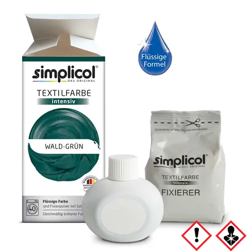 Simplicol Textilfarbe intensiv all in 1 Flüssig in Wald Grün - Vielseitige Textilfarbe für kreative Projekte. Ideal für lebendige Farben auf Stoff, einfach in der Anwendung und für langlebige Ergebnisse.