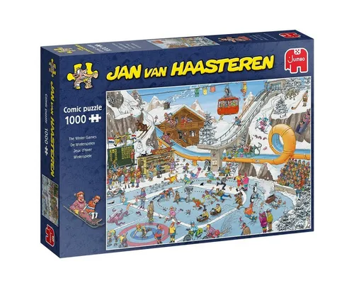 Jumbo Spiele Puzzle - Die Winterspiele (van Haasteren) 1000 Teile - Puzzle in deutscher Sprache mit humorvollen Illustrationen des beliebten Künstlers Jan van Haasteren, ideal für Puzzle-Fans und Winterliebhaber.