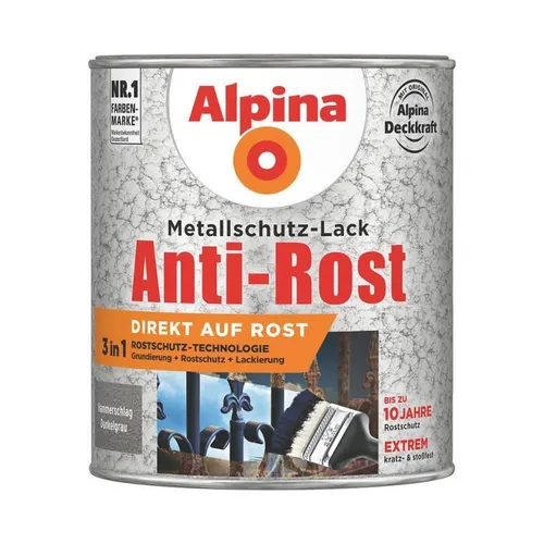 Alpina Metallschutzlack Hammerschlag Dunkelgrau – 2,5L - Metallfarben mit 3-in-1-Rostschutz-Technologie für langanhaltenden Korrosionsschutz und ästhetisches Aussehen, ideal für Gartenmöbel und Zäune.