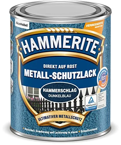 Hammerite Metallschutzlack Hammerschlag, 3in1 Rostschutzlack für Metall - Metallfarben, hochgradig wetterfest und stoßfest, ideal für innen und außen, bietet zuverlässigen Rostschutz und ist schnell trocknend.