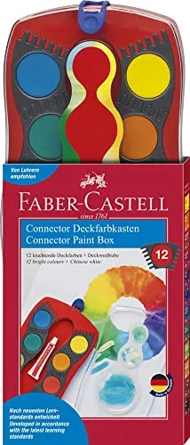 FABER-CASTELL 125030 - Farbkasten CONNECTOR mit 12 Farben, inklusive Deckweiß, Pinselfach und Namensfeld, rot, 1 Stück