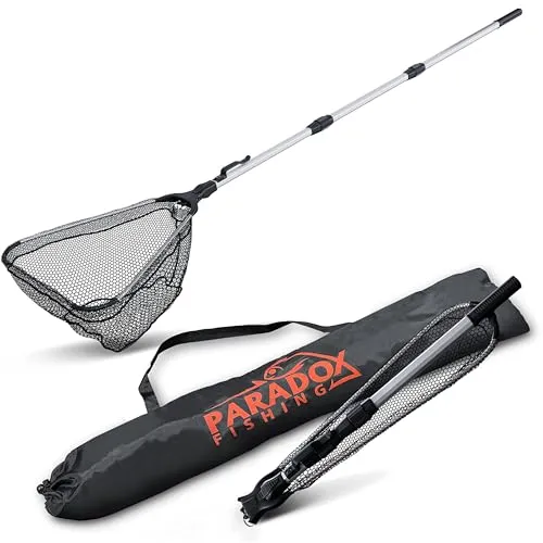 Paradox Fishing gummierter Kescher 2,1m - Teleskop Kescher für Angler - Fischernetze & Zubehör – Gummiertes Netz für einfache Reinigung und schnelles Trocknen, ideal für alle Angelarten und unerwartete große Fänge.