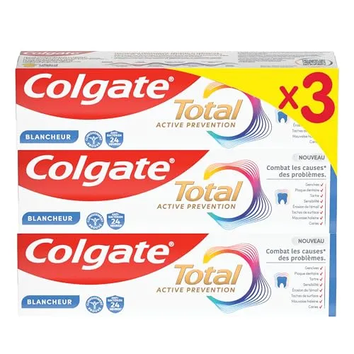 COLGATE - Total Prevention Zahnpasta 24h Active Natural White - Schützt vor Mundproblemen - reduziert Oberflächenflecken - 3 x 75 ml