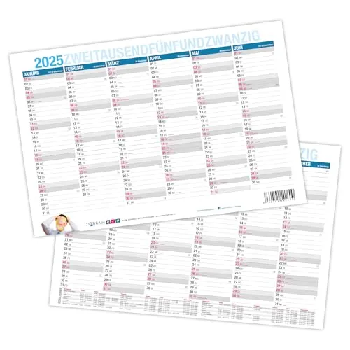 itenga Jahresplaner Kalender 2025 Tafelkalender Wandkalender klein DIN A5 stabile Ausführung - beidseitig bedruckt jede Seite 6 Monate