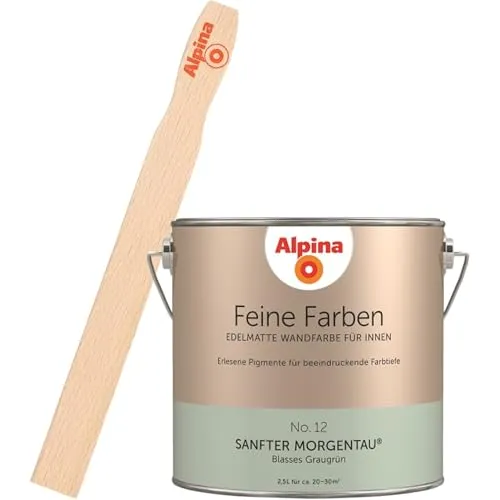 Alpina Feine Farben Wandfarbe + Gratis Rührstab - Edelmatte Premium-Wandfarbe für Innenräume in sanftem Morgentau®-Ton. Bringen Sie Charakter in Ihr Zuhause mit dieser hochwertigen Farbe und genießen Sie die einfache Verarbeitung dank des kostenlosen Rührstabs.