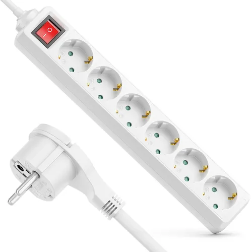 Steckdosenleiste 6-Fach Flachstecker Mehrfachsteckdose Mehrfachstecker 3m Kabel