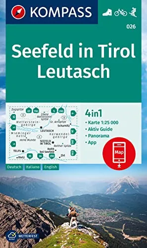 KOMPASS Wanderkarte 026 Seefeld in Tirol, Leutasch 1:25.000: 4in1 Wanderkarte, mit Aktiv Guide und Detailkarten inklusive Karte zur offline Verwendung in der KOMPASS-App. Fahrradfahren. Skitouren.