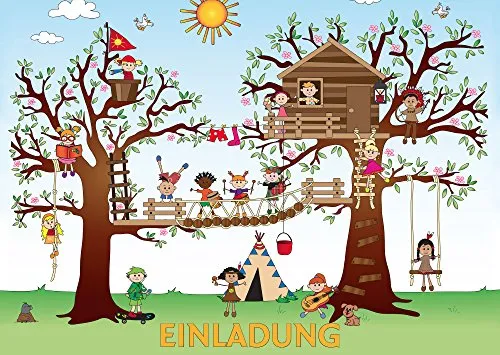 Edition Colibri 10 Kletterpark-Einladungen: Geburtstagseinladungen Kinder, Mädchen/Jungen, Set, Klettern/Spielplatz, Hochseilgarten, Capture the flag-Einladungskarten zum Kindergeburtstag (10980)