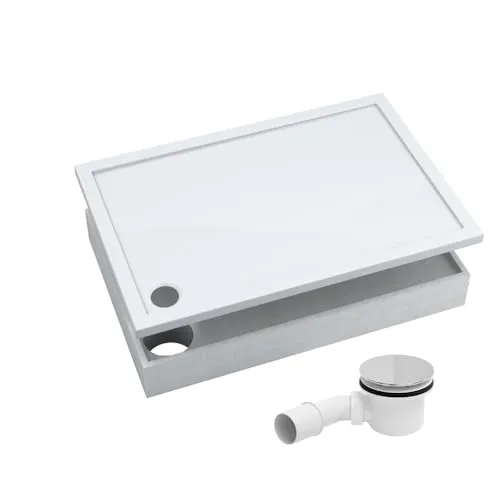 AQUABAD Duschwanne/Duschtasse Komplettset Basic Smooth White 80x100cm - Duschkabinen & -wände mit stabilen Styroporträger für hohe Druckfestigkeit und einfache Fliesenverlegung, antibakterielle Oberfläche aus Hochglanz-Acryl für leichte Reinigung.