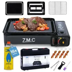 ZMC 2in1 Gasgrill & Campingkocher mit Piezo-Zündung – tragbarer Grill für Outdoor & Camping - Campingkocher und Grill in einem, ideal für Outdoor-Abenteuer. Inklusive 16 Gaskartuschen und Zubehör für sofortigen Einsatz – kompakt, leistungsstark und einfach zu transportieren.