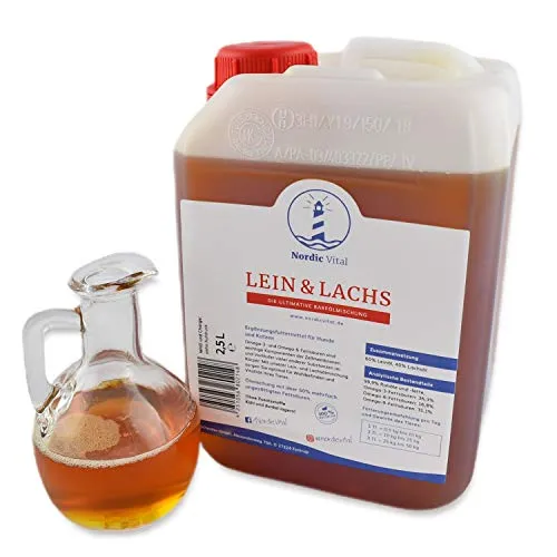 NordicVital Leinöl & Lachsöl für Hunde u. Katen 2,5L Kanister Barföl Mischung Omega 3, 6 und 9 – Naturprodukt. Perfekt zum Barfen