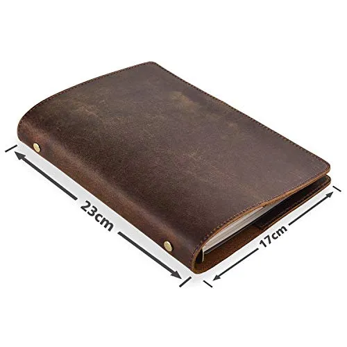 Anzhi Handgefertigtes Leder Ringbuch A5, Notizbuch mit Lederhülle, 23 x 17 cm, nachfüllbar mit 6-fach Ringbuch