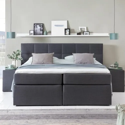 3F FURNITURE FOR FRIENDS Boxspringbett Bea 180x200 cm - Luxuriöses Boxspringbett mit 7-Zonen Taschenfederkern und Visco Topper für rückenschonenden Schlafkomfort. Elegantes Design mit 65 cm Einstiegshöhe, ideal für erholsame Nächte.
