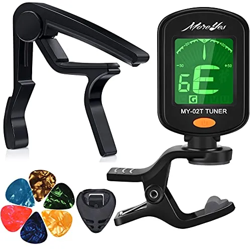 Stimmgerät für Chromatic, Gitarre, Bass, Violine, Ukulele, inklusive Kapodaster und Halterung Capo+Tuner