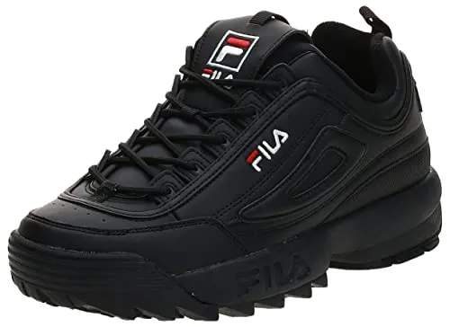 FILA Herren Disruptor Sneaker - BlackXBlack, 41 EU - Herren-Sneaker im trendigen Dad-Sneaker-Stil mit einzigartigen quadratischen Schnürsenkelschlaufen und gesticktem Fila-Logo für einen auffälligen Look.