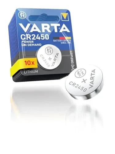 VARTA Knopfzellen CR2450, 10 Stück – Power on Demand für Smart Home & Autoschlüssel - Premium Lithium Knopfzellen im 10er Pack, ideal für Smart Home Geräte und Autoschlüssel. Mit 10 Jahren Lagerzeit und kindersicherer Verpackung für optimale Sicherheit und Leistung.