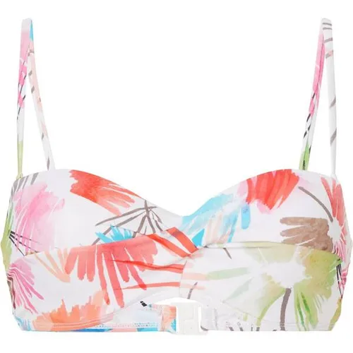 FIREFLY Maggy Bikini White/Flower 36 - Bikini-Set für Damen mit bandeau Oberteil und Twisted Effekt, abnehmbaren Trägern und schnelltrocknendem Material – ideal für den nächsten Strandbesuch.