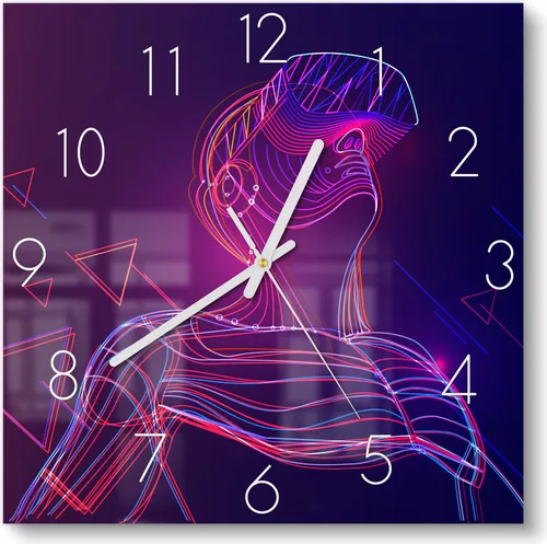 DEQORI Glasuhr 30x30 cm Zahlen 'Mann mit VR-Brille' Wanduhr Glas Uhr Design leise