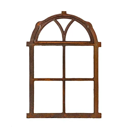 Antikas Klappbares Eisenfenster im Antiken Stil - Fliegengitter für Stall- und Gartenmauer, mit Oberlicht zum Öffnen für optimale Belüftung und rustikalen Charme.